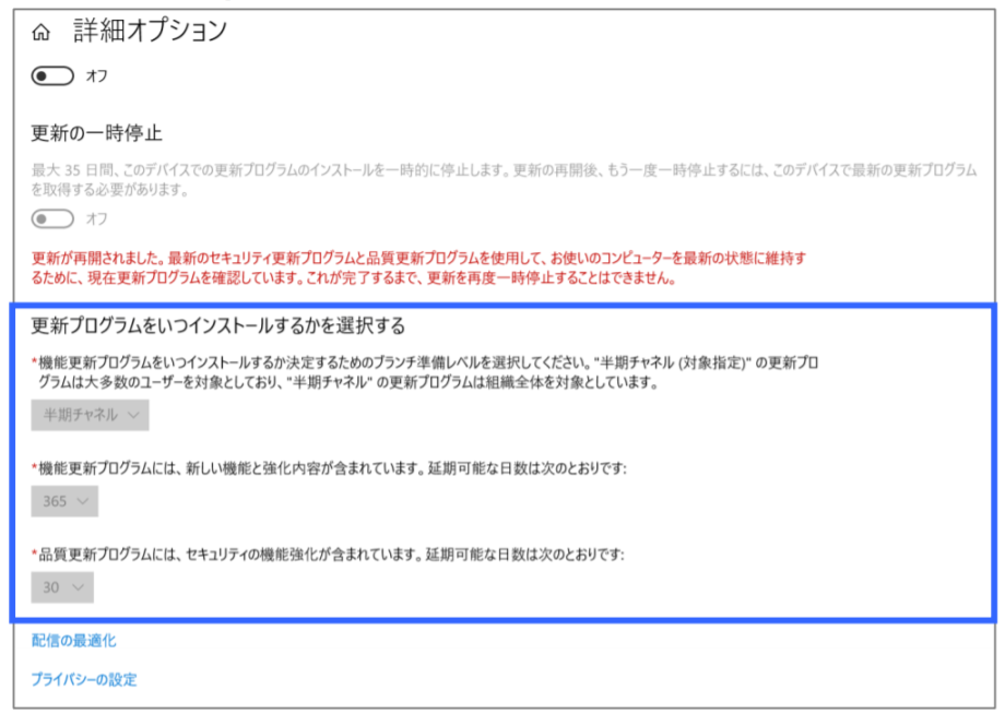 Windows Updateの詳細オプション