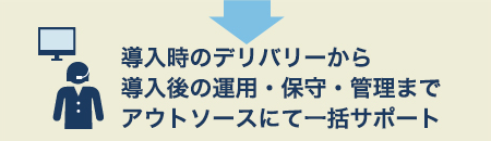 導入時のデリバリーから導入後の運用・保守・管理までアウトソースにて一括サポート
