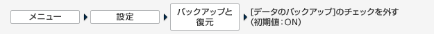 ［メニュー］＞［設定］＞［バックアップと復元］＞［データのバックアップ］のチェックを外す（初期値：ON）