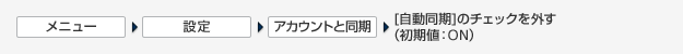 ［メニュー］＞［設定］＞［アカウントと同期］＞［自動同期］のチェックを外す（初期値：ON）