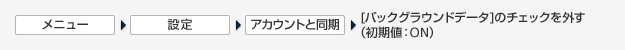 ［メニュー］＞［設定］＞［アカウントと同期］＞［バックグランドデータ］のチェックを外す（初期値：ON）