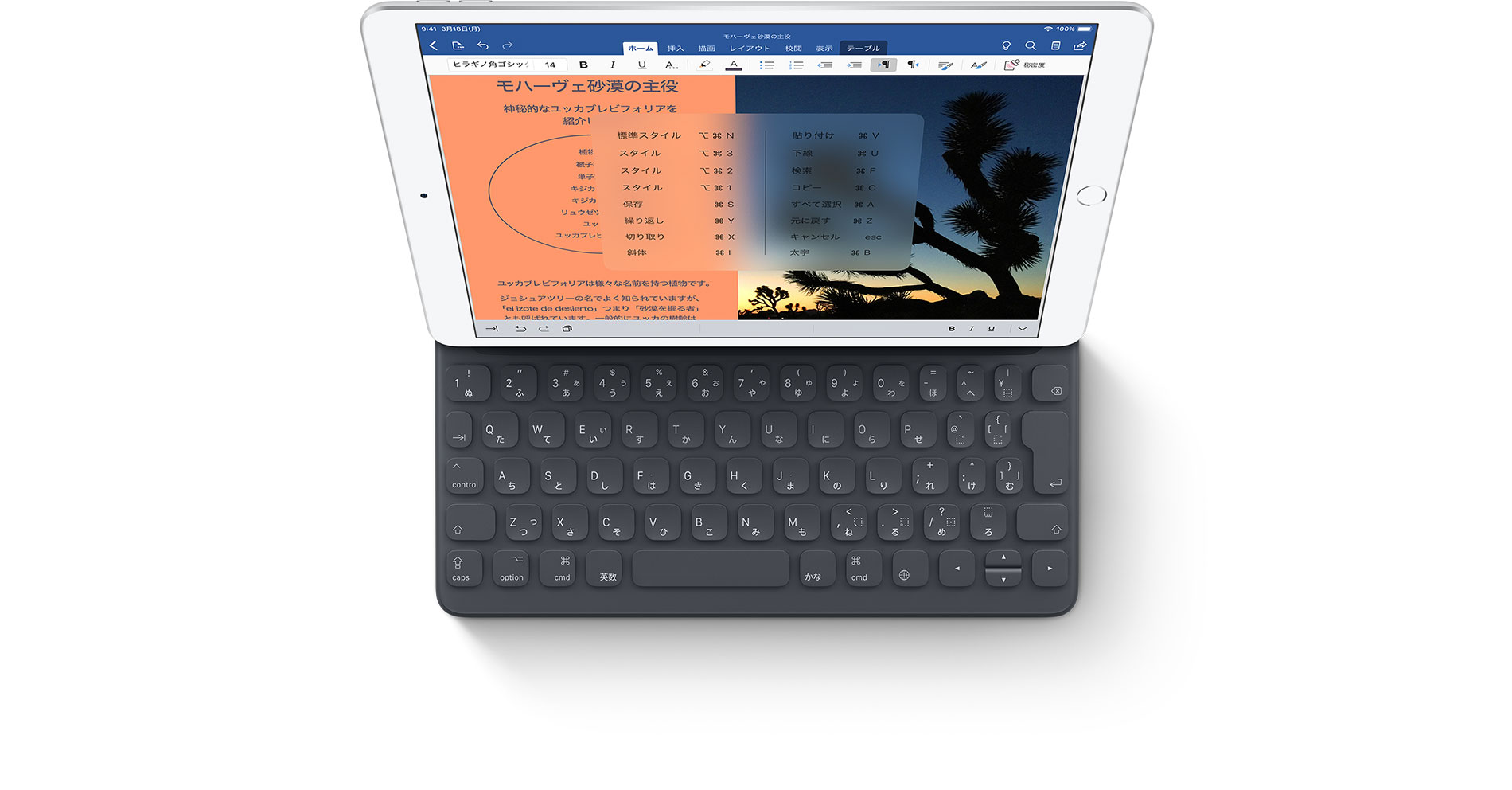 Smart Keyboard ペアリングと充電なしで、すぐに書き始められます。