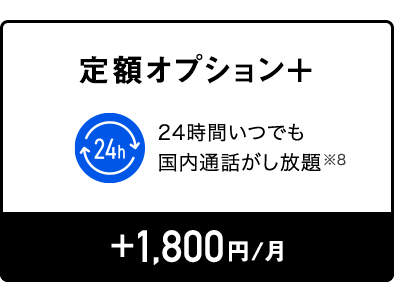 定額オプション+ 24時間いつでも國內通話がし放題 +1,800円/月