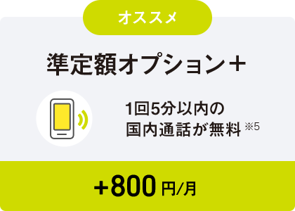 オススメ 準定額オプション+ 1回5分以内の国内通話が無料 ※5 +800円/月