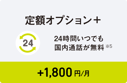 定額オプション+ 24時間いつでも国内通話が無料 ※5 +1,500円/月