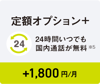 定額オプション+ 24時間いつでも国内通話が無料 ※5 +1,500円/月