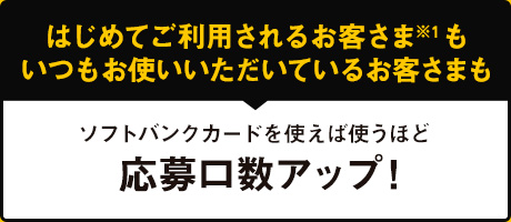 はじめてご利用されるお客さま※1もいつもお使いいただいているお客さまも ソフトバンクカードを使えば使うほど応募口数アップ!