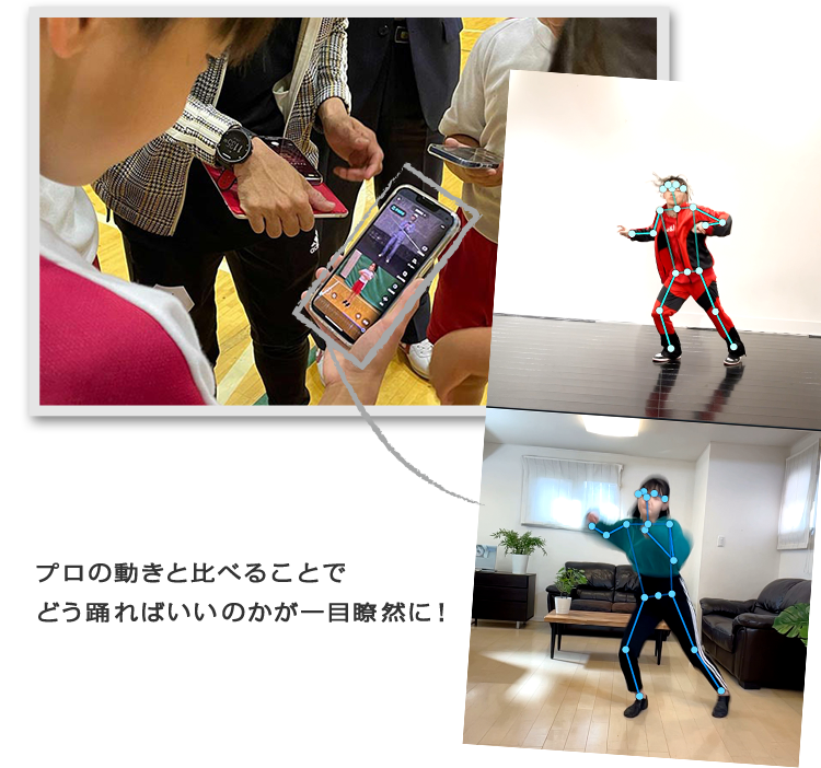 プロの動きと比べることでどう踊ればいいのかが一目瞭然に!