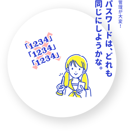 管理が大変だから、どれも同じパスワード「1234」にしよう。