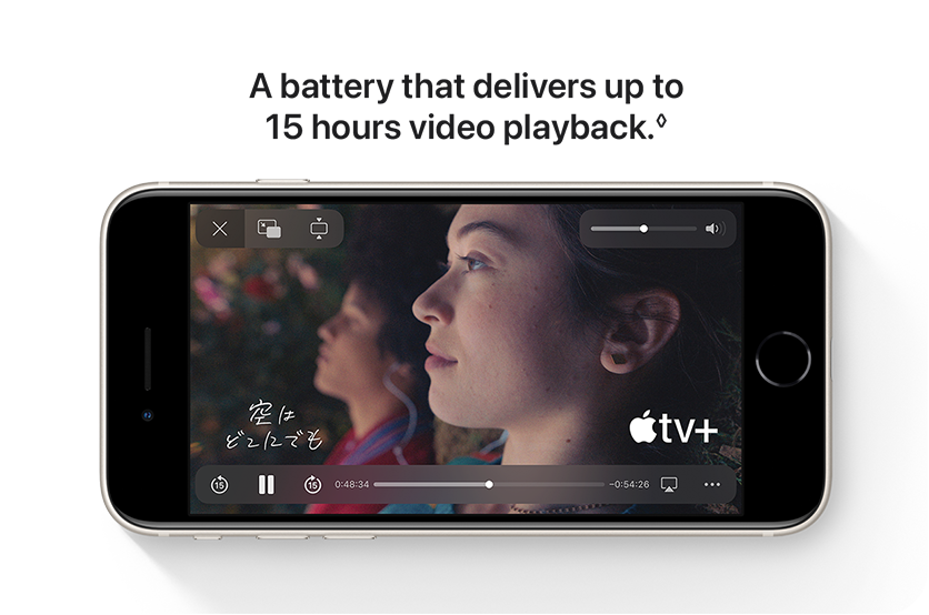A battery that delivers up to 15 hours video playback.◊