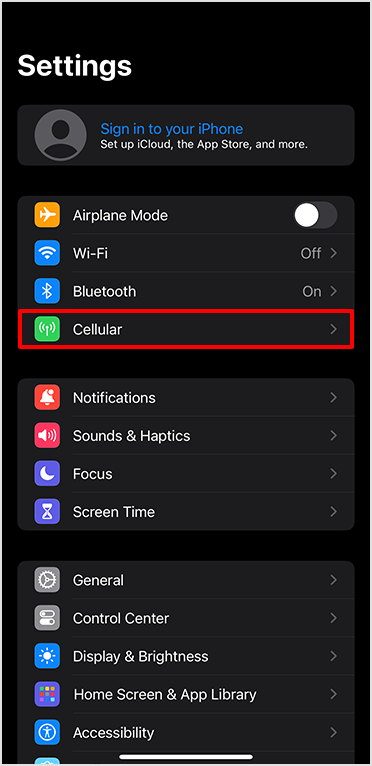 Tap "Cellular"
