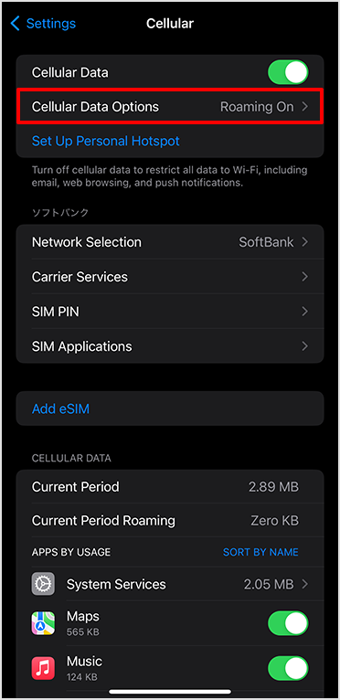 Tap "Cellular Data Options" If "Cellular Data" is "Off", turn it "On"