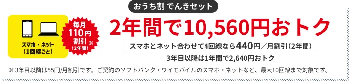 おうち割 でんきセット 2年間で10,560円おトク