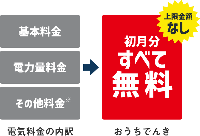 電気料金の内訳 基本料金 電力量料金 その他の料金※ おうちでんき 初月分すべて無料