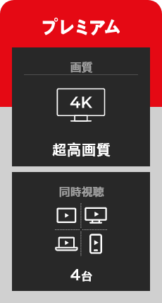 プレミアム 画質 4K 超高画質 同時視聴 4台