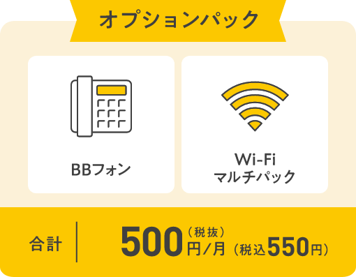 オプションパック BBフォン Wi-Fiマルチパック 合計500円/月(税抜)(税込550円)