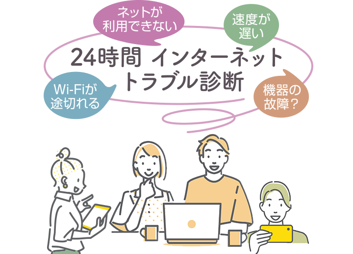 ネットが利用できない 速度が遅い Wi-Fiが途切れる 機器の故障？ 24時間 インターネットトラブル診断