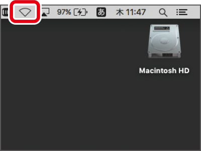 メニューバーのネットワークのアイコンをクリックします。