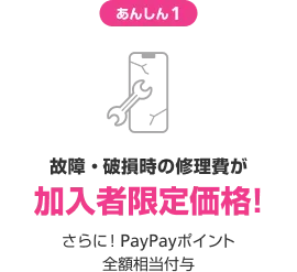 あんしん1 故障・破損時の修繕費が加入者限定価格! さらに!PayPayポイント全額相当付与
