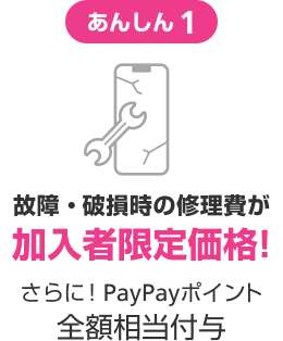 あんしん1 故障・破損時の修繕費が加入者限定価格! さらに!PayPayポイント全額相当付与