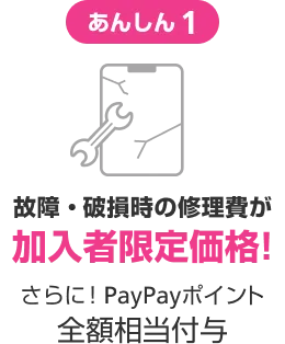 あんしん1 故障・破損時の修繕費が加入者限定価格! さらに!PayPayポイント全額相当付与