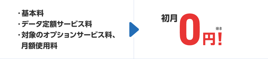 基本料・データ定額サービス料・対象のオプションサービス料、月額使用料 初月0円!※8