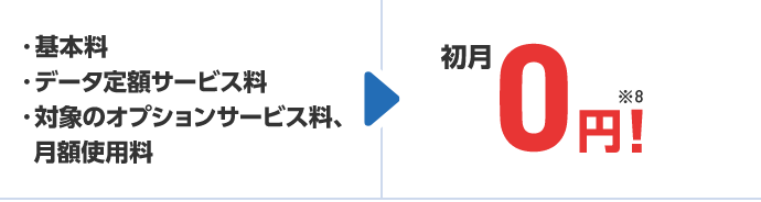 基本料・データ定額サービス料・対象のオプションサービス料、月額使用料 初月0円!※8