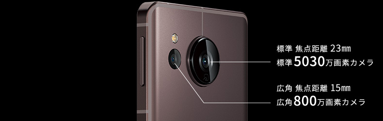 標準焦点距離23㎜ 標準5030万画素カメラ 広角焦点距離15㎜ 広角800万画素カメラ