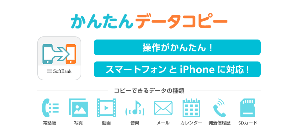 かんたんデータコピー スマートフォン 携帯電話 ソフトバンク