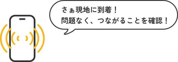 さぁ現地に到着！問題なく、つながることを確認！