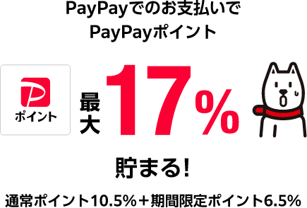 PayPayでのお支払いでPayPayポイント最大17%貯まる!通常ポイント10.5%+期間限定ポイント6.5%