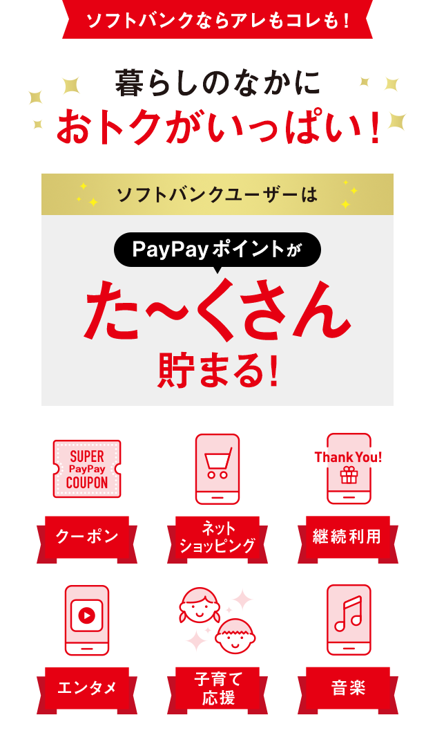 ソフトバンクならアレもコレも! 暮らしのなかにおトクがいっぱい!ソフトバンクユーザーはPayPayポイントがた~くさん貯まる!