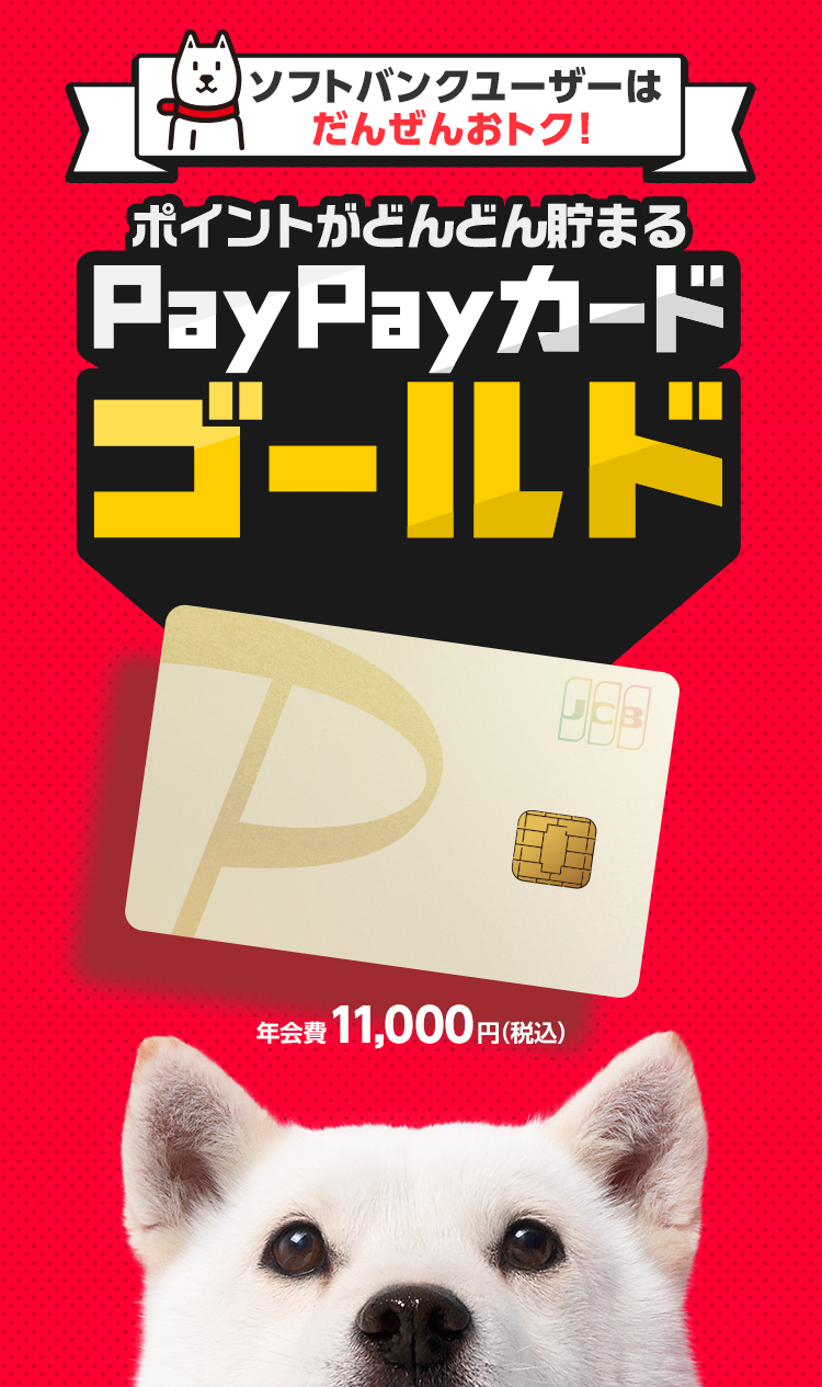 ソフトバンクユーザーはだんぜんおトク！ ポイントがどんどん貯まる PayPayカード ゴールド 年会費11,000円（税込）