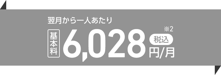 翌月から一人あたり基本料税込6,028円／月※2