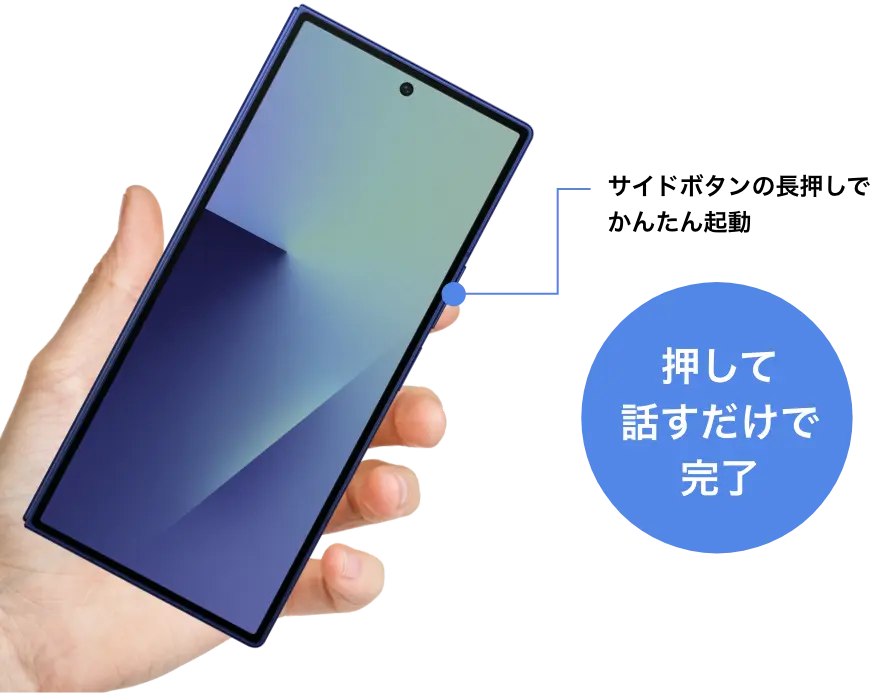 押して話すだけで完了/サイドボタンの長押しでかんたん起動