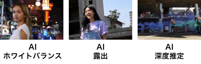 AIホワイトバランス、AI露出、AI深度推定