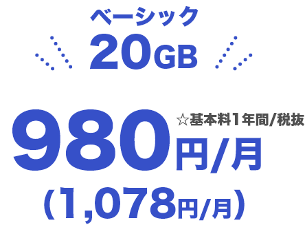 ベーシック20GB 基本料１年間税抜980円/月