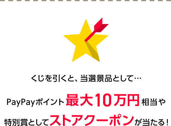 くじを引くと、当選景品として…PayPayポイント最大10万円相当や特別賞としてストアクーポンが当たる！