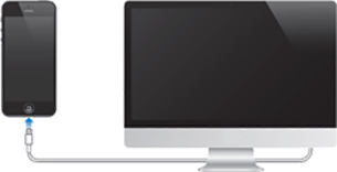 付属のUSBケーブルでパソコンと iPhone、iPad を接続