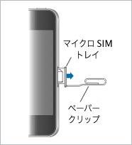 本体の右側面にある穴に、付属の「SIM取り出しツール」を差し込みます。